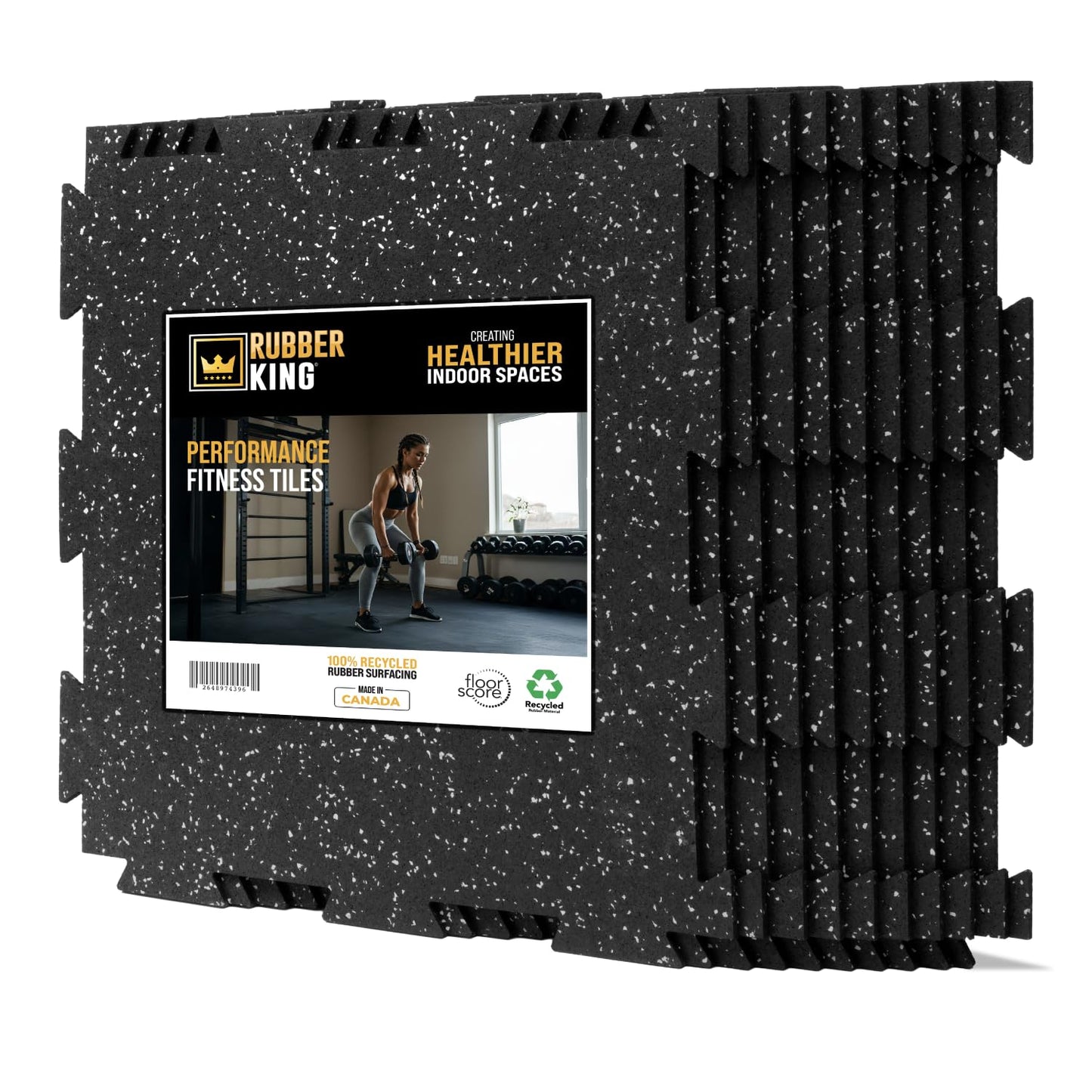 Rubber King 10 Piece Interlocking Tiles 19" x 19" x 6mm - 100% Recycled Rubber Gym Floor Tiles, Exercise Mat for Home Gym, Anti-Slip Low-Odor Interlocking Puzzle Floor Tiles - 23.5sq ft - Grey