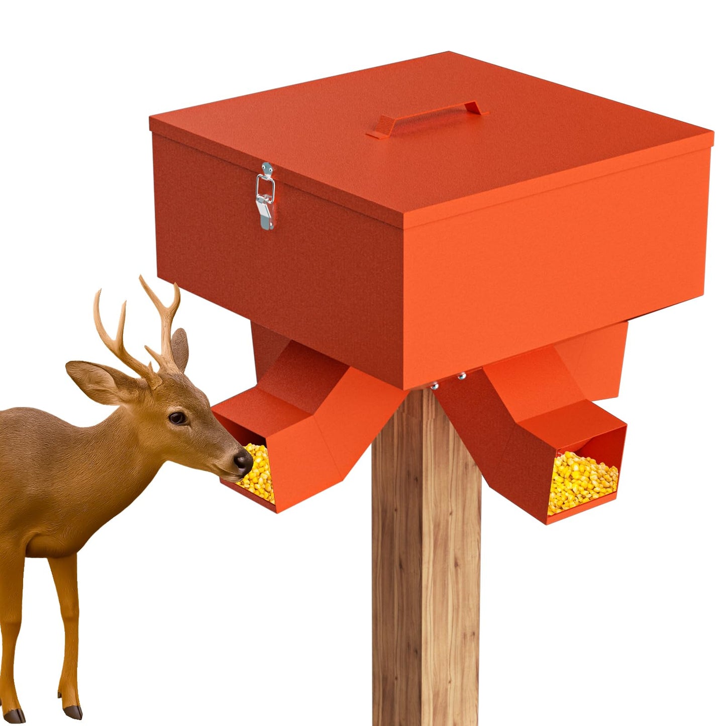 Portable 80LB Gravity Deer Feeder, Heavy Duty Metal Wildlife Feeder with 4 Feeding Ports, Weatherproof for Hunting & Backyard Game