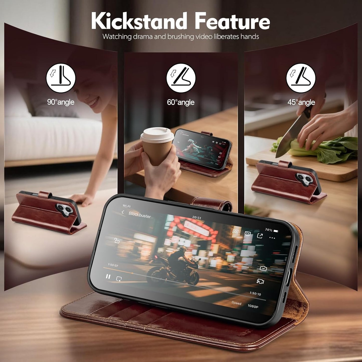 BoxCastle 17 17 6.3",Brown Compatible with iPhone Genuine Leather Case Wallet with Card Holder,Women Men Real Leather