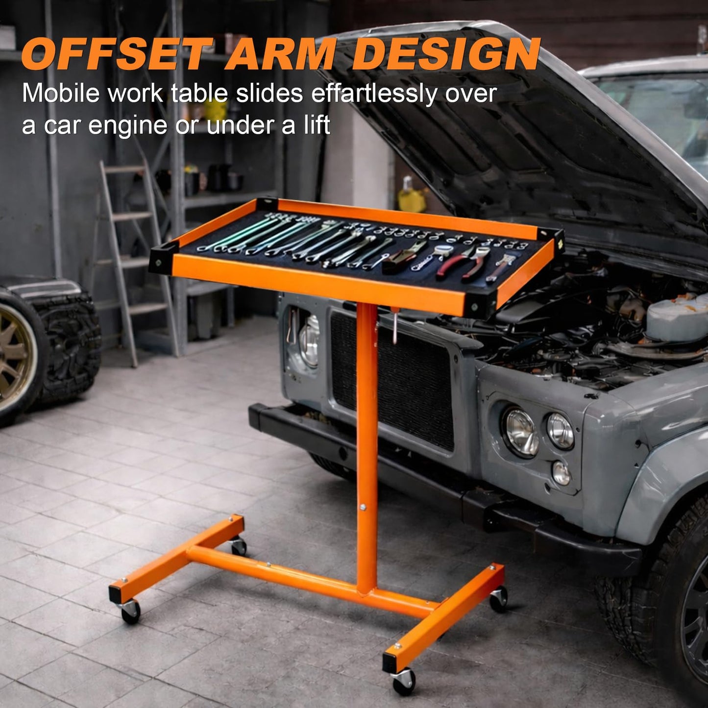 A A IN Mechanics Rolling Work Table, Adjustable Mobile Tray Table for Shop, Garage, DIY Tool Tray Cable with Wheels 250 lbs Capacity