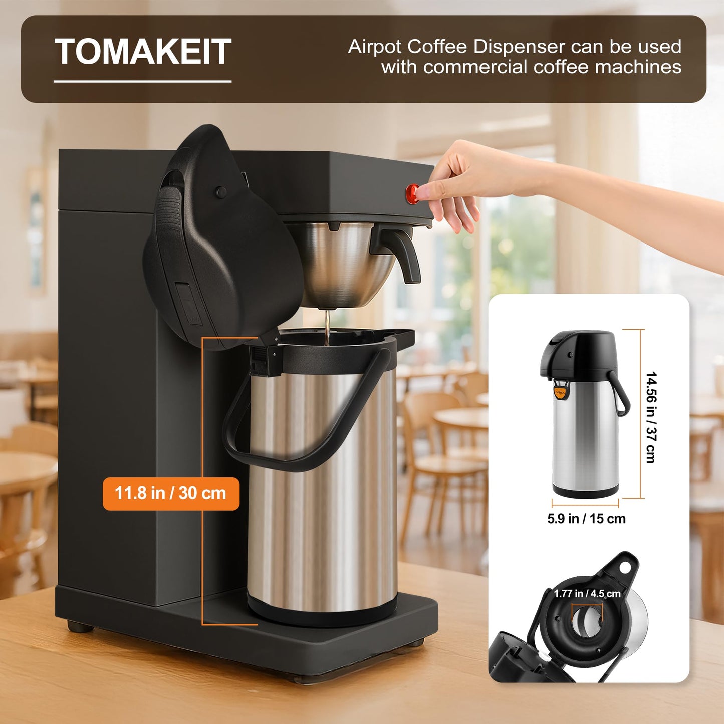 TOMAKEIT Airpot Coffee Dispenser Thermal with Pump,3L/102 Oz Insulated Stainless Steel Large Airpot Coffee Carafe Lever Action for Hot/Cold Water,Thermal Carafe for Hot Cocoa for Parties
