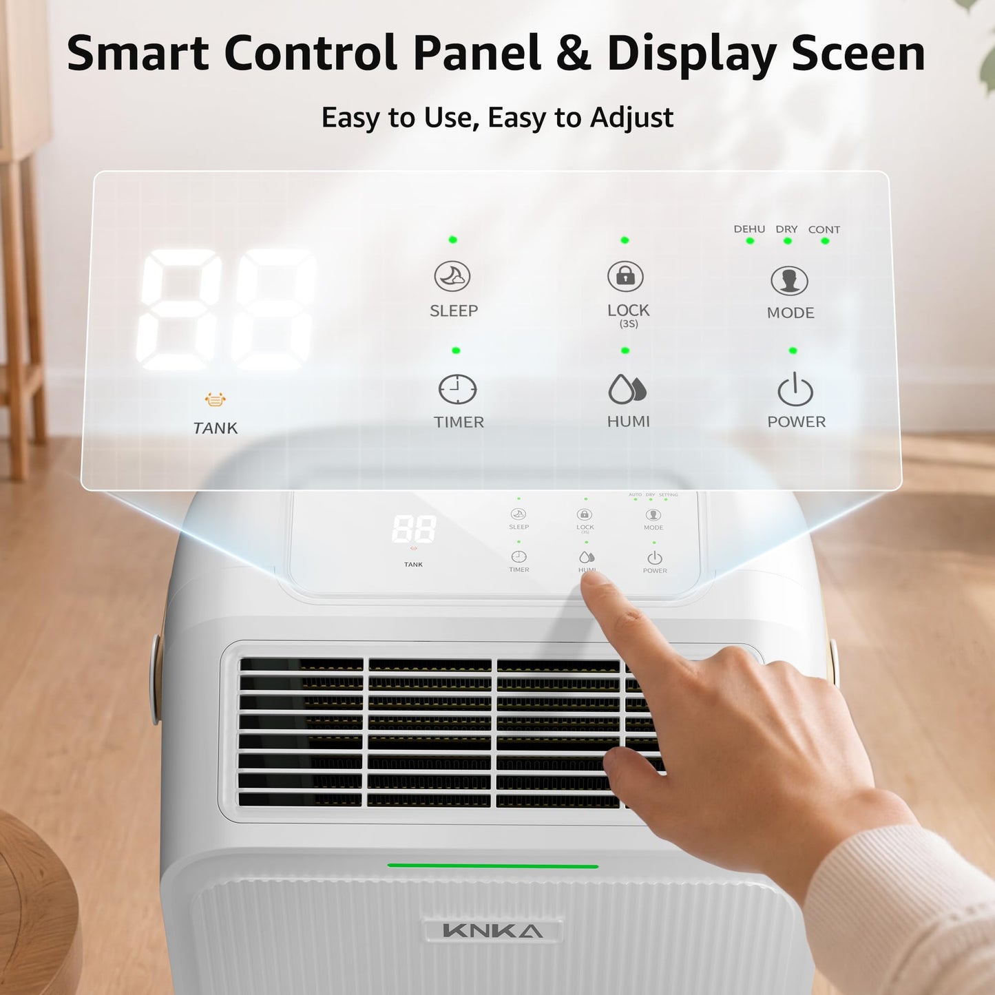 KNKA 2500 Sq.Ft Dehumidifier for Basement with Drain Hose Max 34 Pints, Dehumidifiers for Home, Bedroom, Bathroom, Large Room, Three Modes, Intelligent Humidity Control, Dry Clothes, 24HR Timer