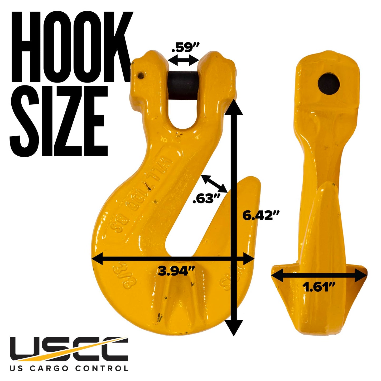 US Cargo Control 3/8 Inch Clevis Grab Hooks (4-Pack), G80 Chain Hooks, 7,100 LBS Working Load Limit, Chain Clevis Hooks for Lifting, Hauling, Towing, Trailers, & Chain Binders