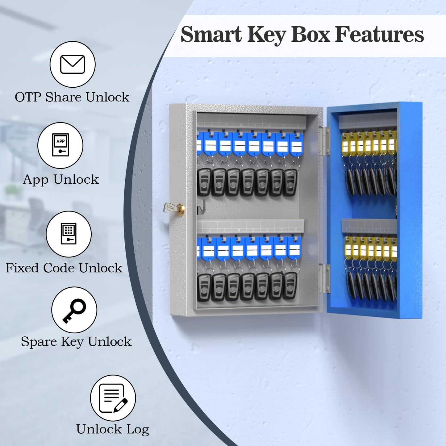 DiDiHere 32 Key Lock Box(Plus), Smart Key Cabinet Wall Mount, 4-Way Unlocking, OTP/APP/Fixed Code Unlock,OTP Access Share Half Remote Unlock