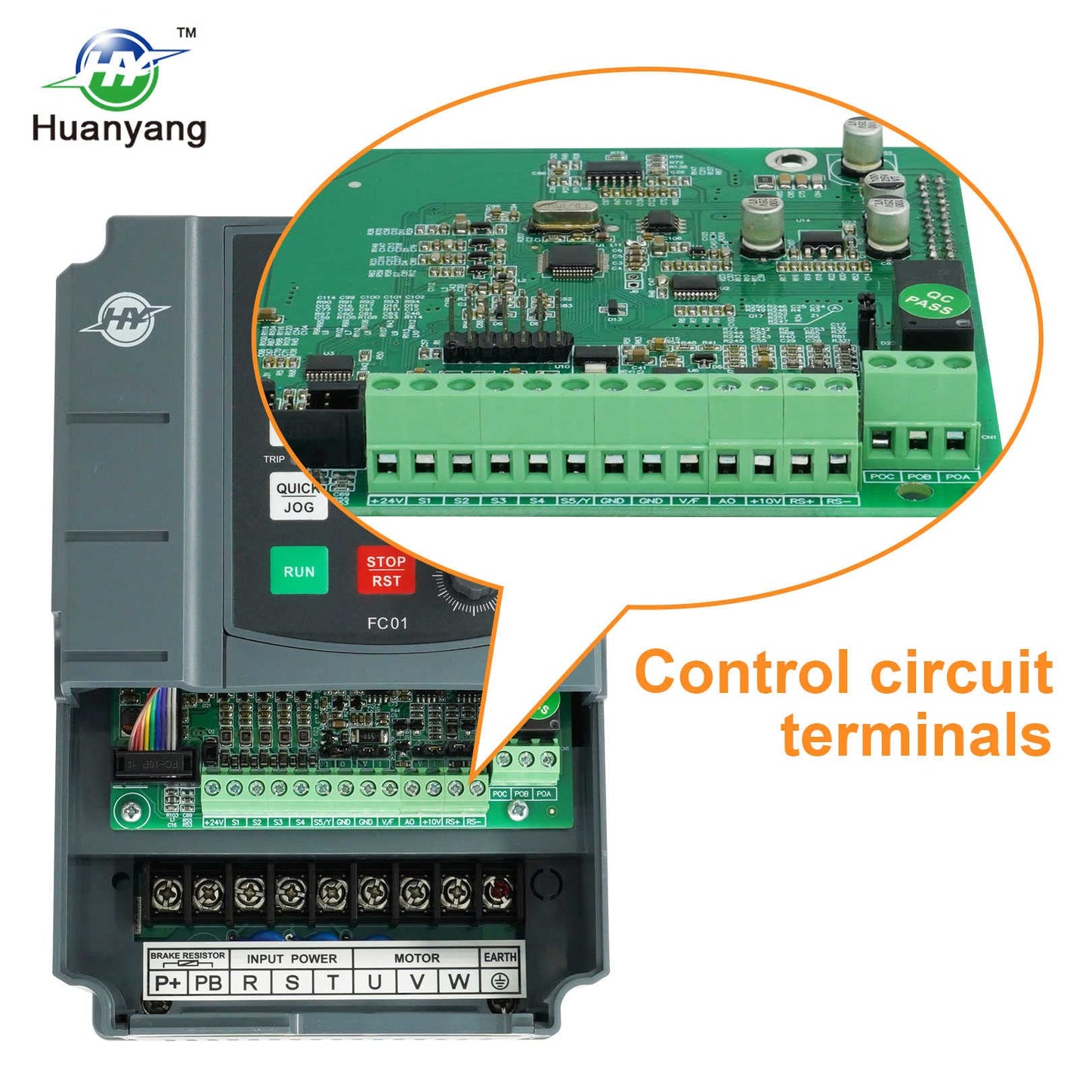 HUANYANG VFD Variable Frequency Drive,1 or 3 Phase Input, 3 Phase 0-400HZ Output, 2.2kW 3HP 220V 10A for Motor Speed Control,FC Series