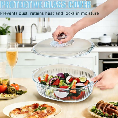 Clear Glass Baking Dishes by [Brand Name] - Casserole Dishes with Lids | 1.9 Qt & 3 Qt Set for Oven Cooking