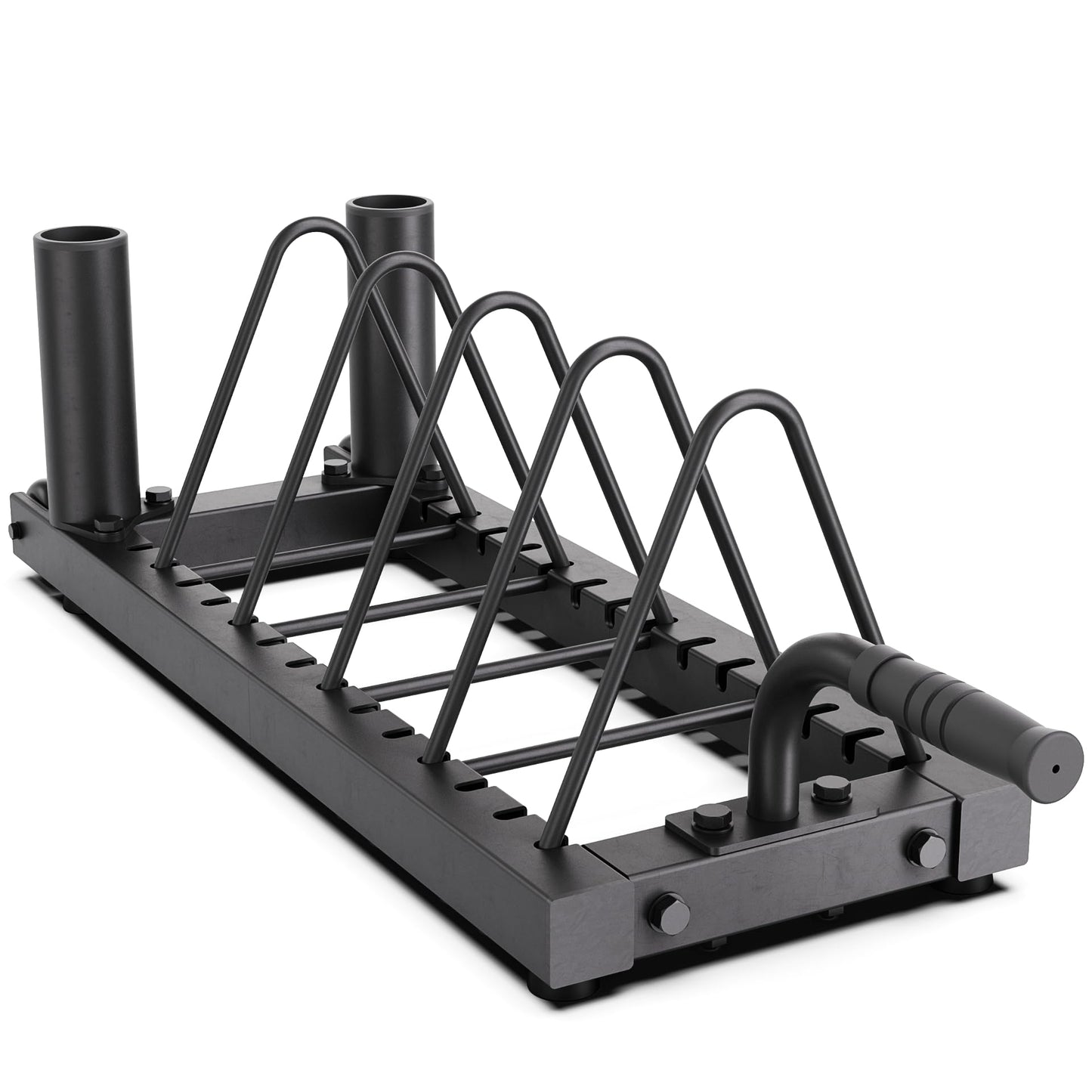 Synergee Horizontal Plate Storage Rack with Barbell Holders – Interchangeable Dividers, 350 lb Capacity, Fits Bumper & Cast Iron Plates, Wheels for Easy Mobility