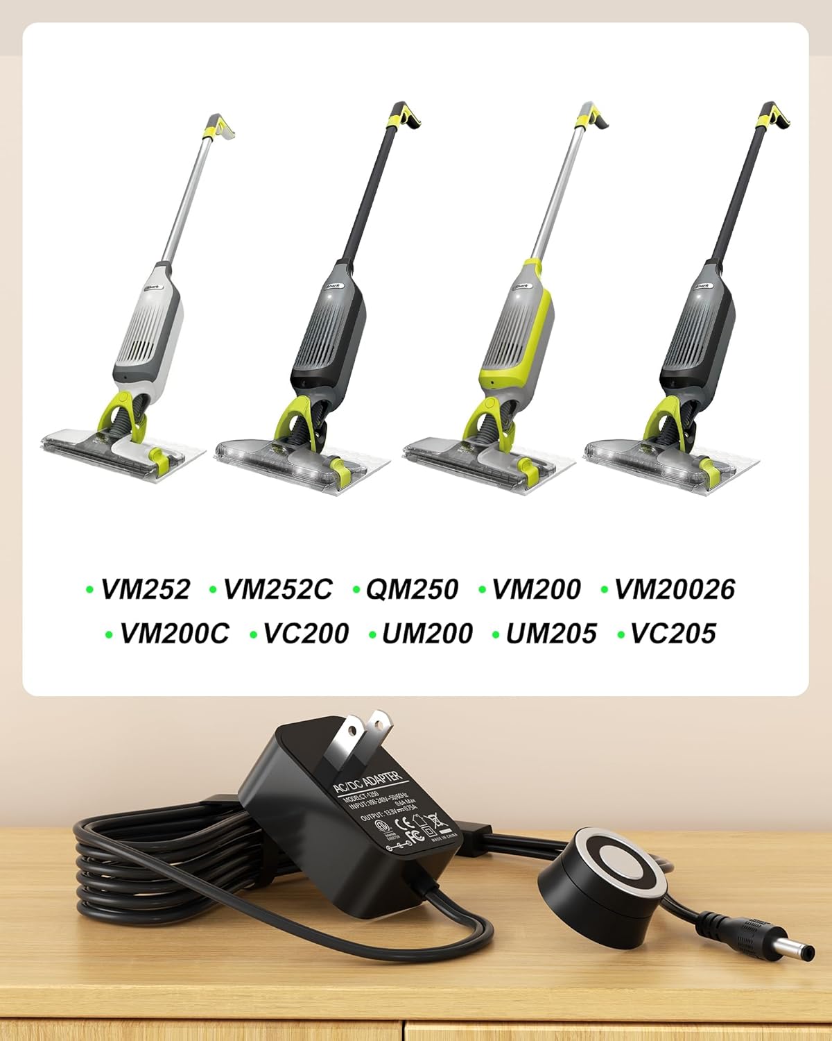 Skiennix Magnetic Charger for Shark VM252 | Compatible with VM252C & QM250 Cordless Vacuum Mop