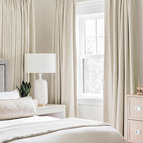 MIULEE 100% Blackout Linen Curtains - Thermal Insulated Room Darkening Drapes, Cream | 52 x 120 Inch (2 Panels)