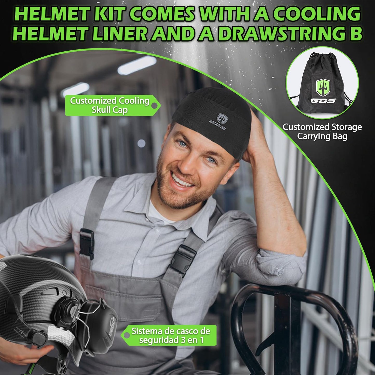 GREEN DEVIL Hard Hat with Bluetooth Ear Muffs and Visor Vented Work Safety Helmet for Men Women ANSI Z89.1 Approved Hardhat Cascos de Construccion Ideal for Industrial & Construction