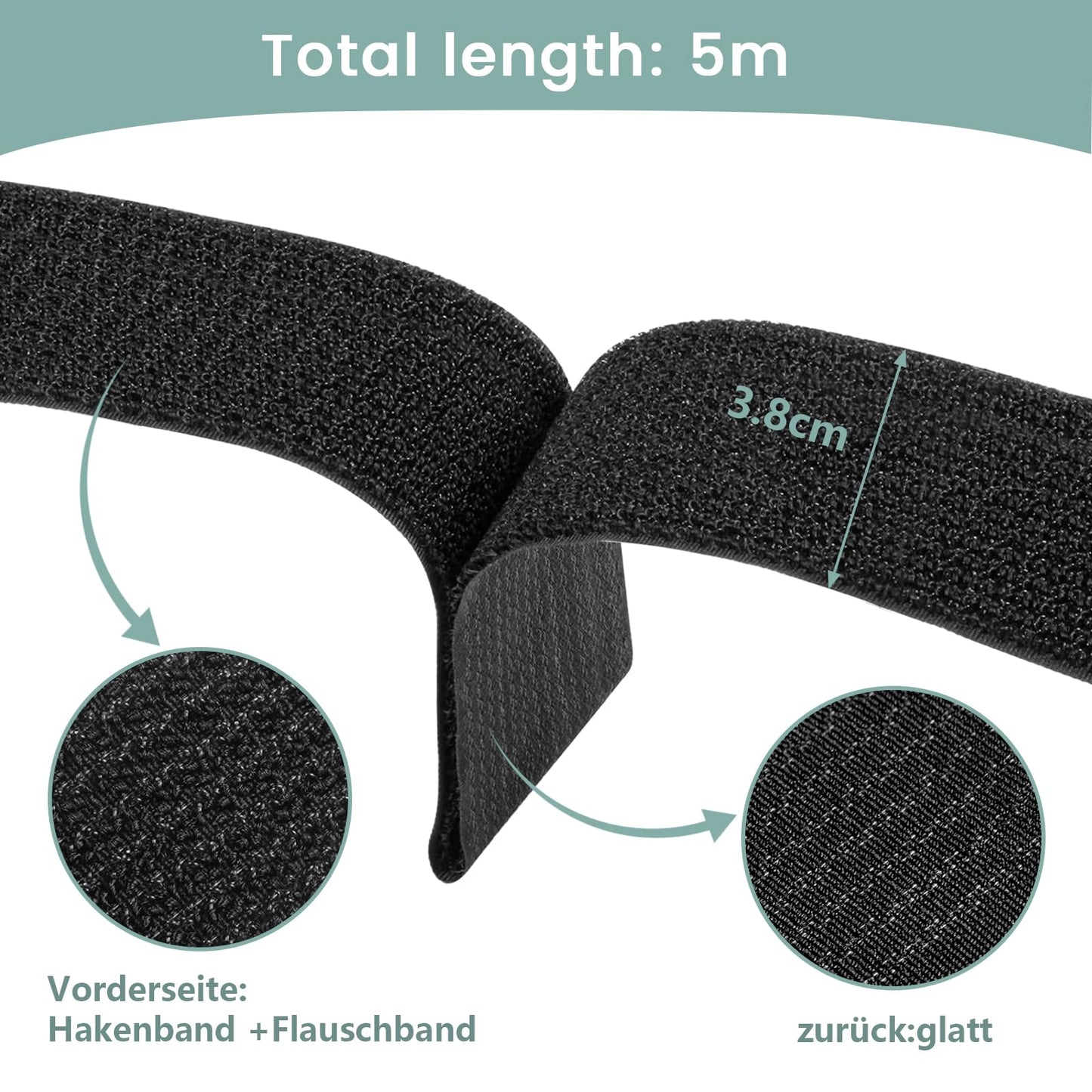 WSZJINB 1.5In x 16Ft Cinch Straps Heavy Duty With 20 Buckles, Black Nylon Hook and Loop Straps, Reusable Long Cable Ties for Organizer or Storage