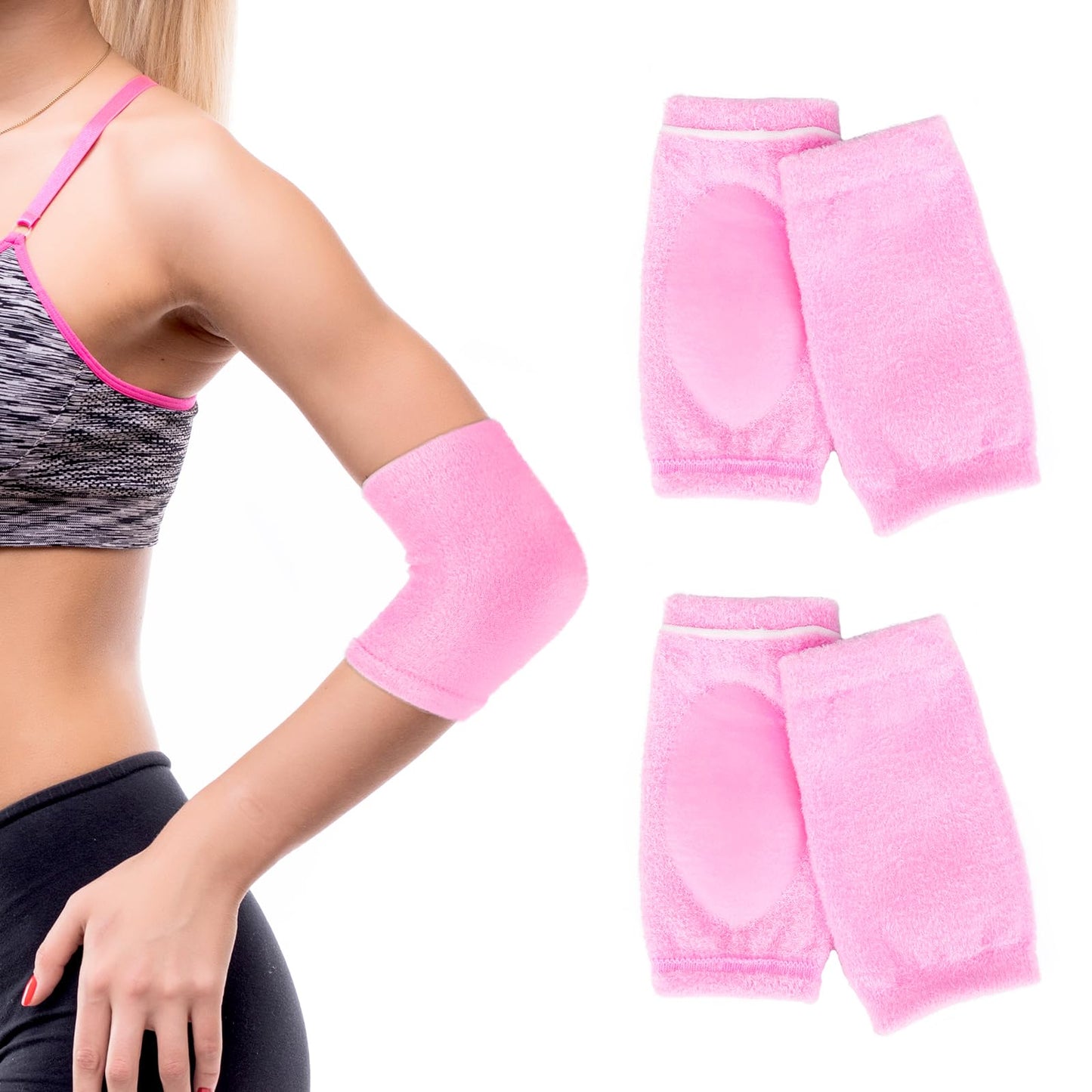 Piriuuo 2 Pairs/4 Pcs Elbow Moisturizing Sleeve, Elastic Gel Elbow Pads for Women, Soft Sleeve Elbows Protector for Spa Moisturizing Dry Cracked Skin Care (Pink)