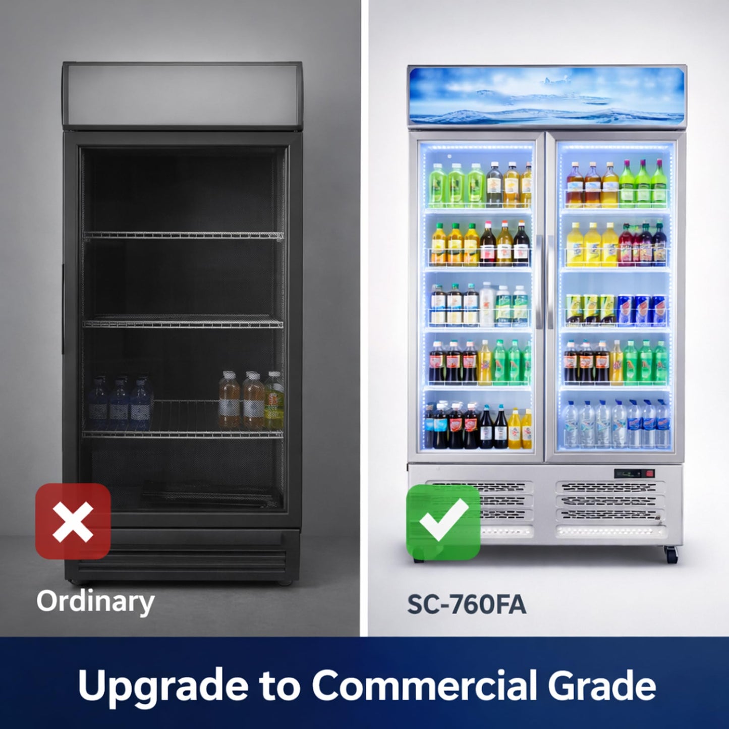 IDEALHOUSE Commercial Refrigerators, 26.8 Cu.Ft Beverage Cooler, Commercial Fridge with Glass Door Display, LED Light Adjustable Shelves Drink Cooler for Restaurant Grocery Store Home, White