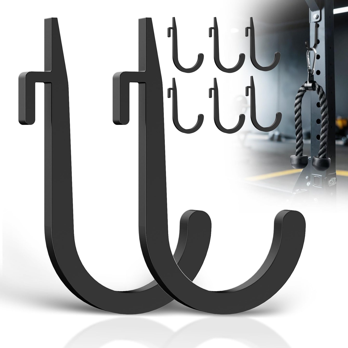 ViewKurM 6 PCS J Hooks for Squat Rack,Power Rack Attachments for Home Gym Storage,Portale Squat Rack Accessories, Storage Hook Holder for Resistance Bands, Barbell Collars and Gym Accessories