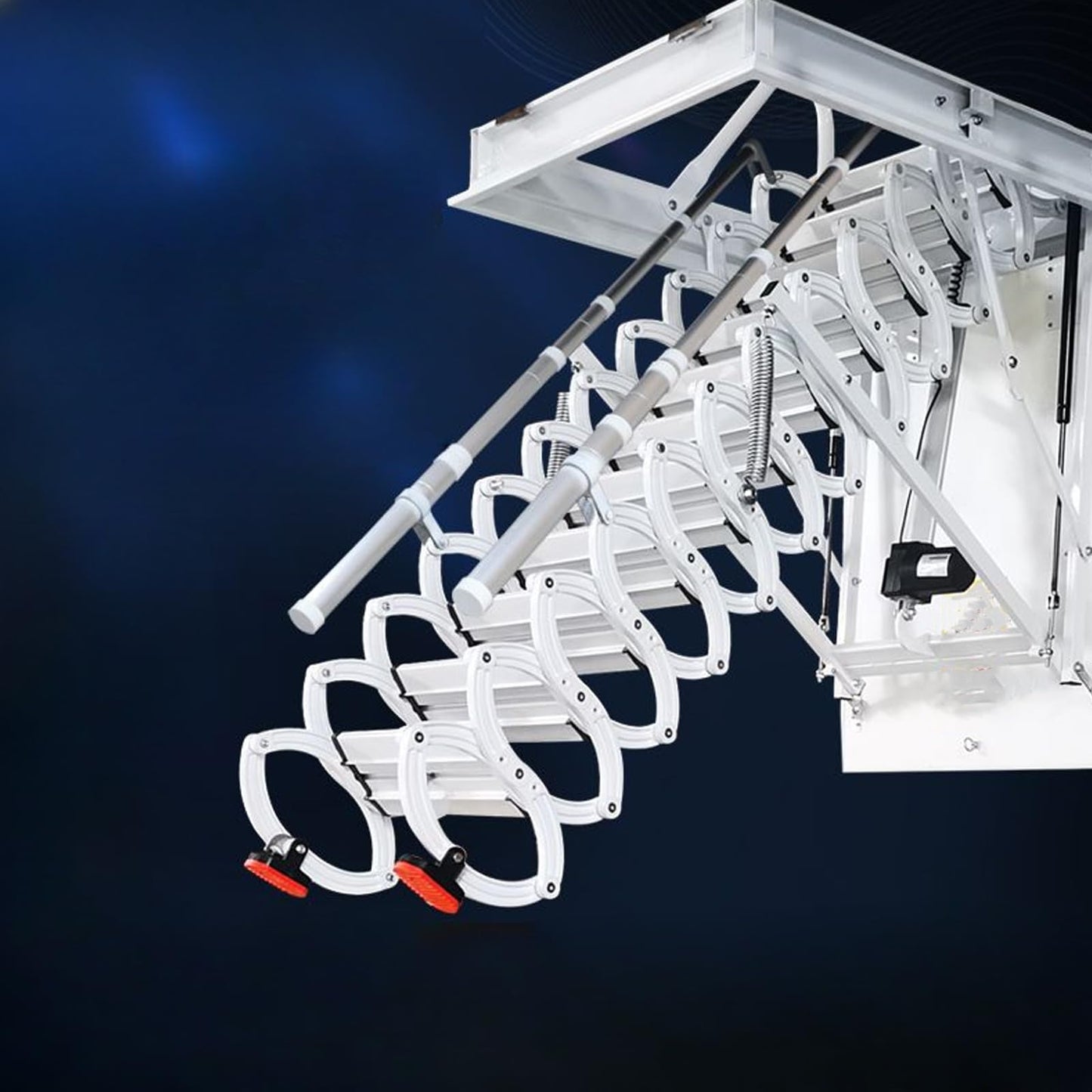 12 Steps Electric Attic Ceiling Ladder, Retractable Pull Down System Attic Stair, Invisible Folding Ceiling Loft Ladder with Telescoping Handrail, Extension Steps Staircase for Home (White, Steps 12)