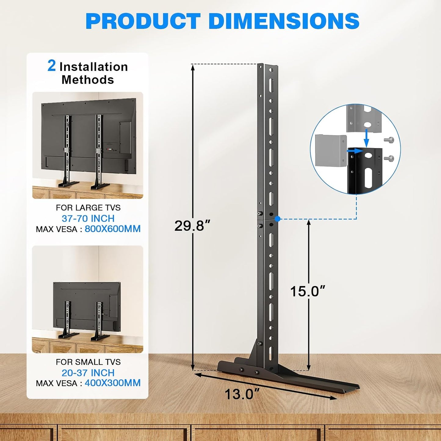 Rfiver 20-70 inch 110 lbs, 800x600mm, Universal TV Stand for Flat Curved TVs, Height Adjustable Table Top TV Stand, TV