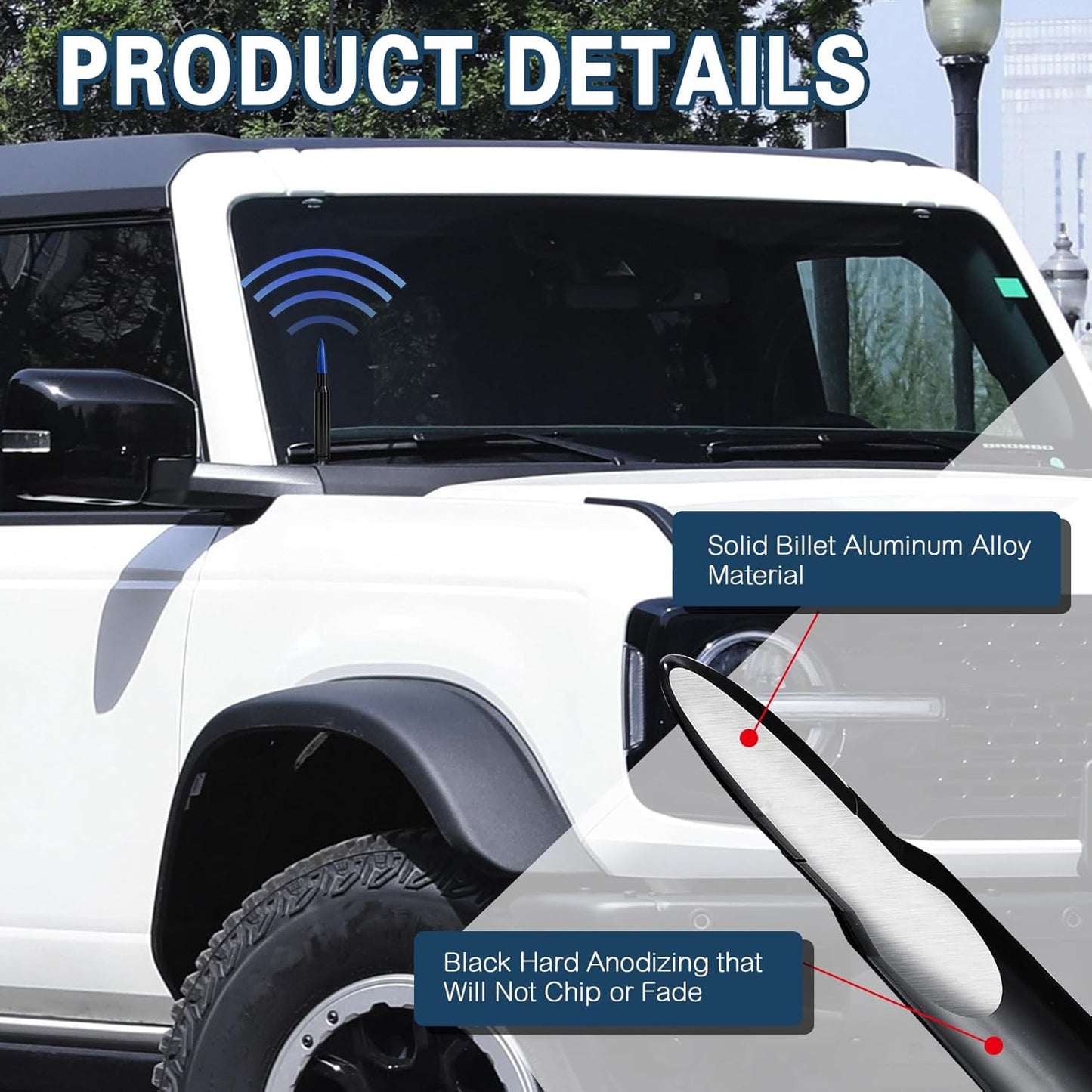 WINUERK Bullet Car Antenna Replacement, Aluminum Alloy Waterproof Short Antenna, Signal Stability Universal Exterior