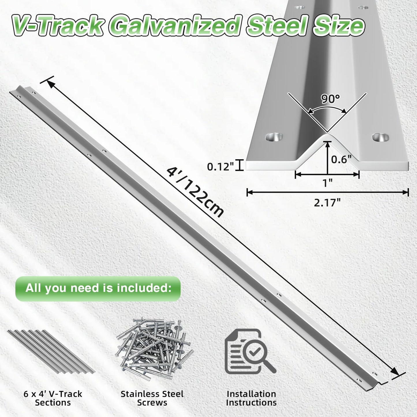 24 ft Galvanized V Track, 6 x 4 ft Sections, Inverted V Track for 1" OD V-Groove, Sliding Gate Rollers, Heavy Duty Driveway Sliding Gate Track, Includes Stainless Steel Hammer Drive Anchors