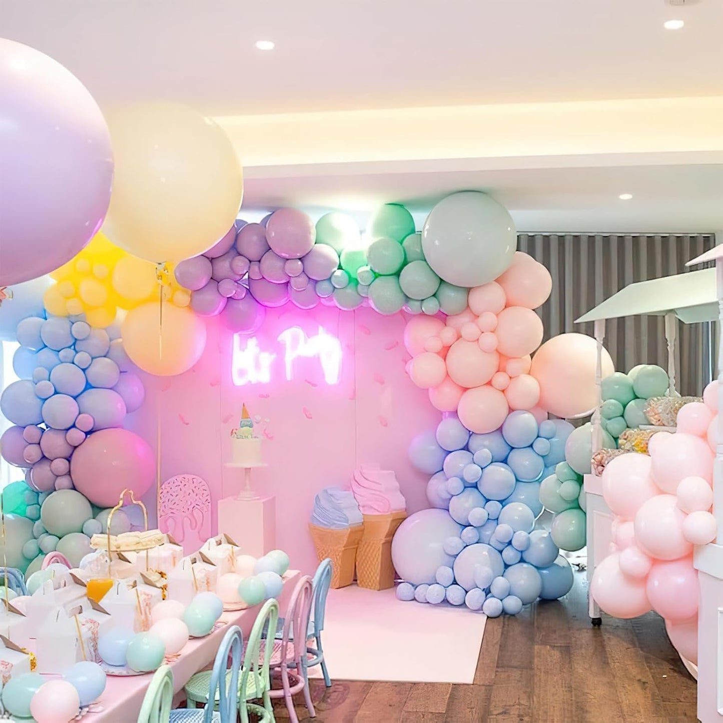 PartyWoo Pastel Balloon Arch Kit - 152pcs in Light Baby Pink, Blue, Green, Purple & Yellow for Celebrations