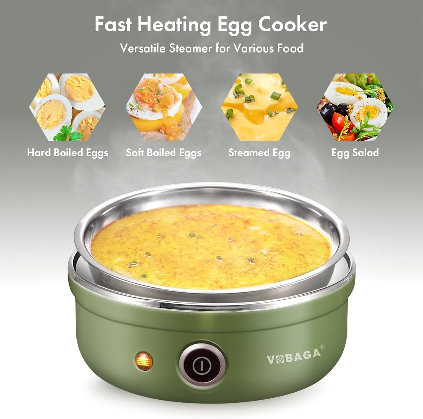 VOBAGA Electric Egg Cooker - Rapid Boiler with Auto Shut Off for Soft, Medium, Hard Boiled Eggs | 7-Egg Capacity, Green