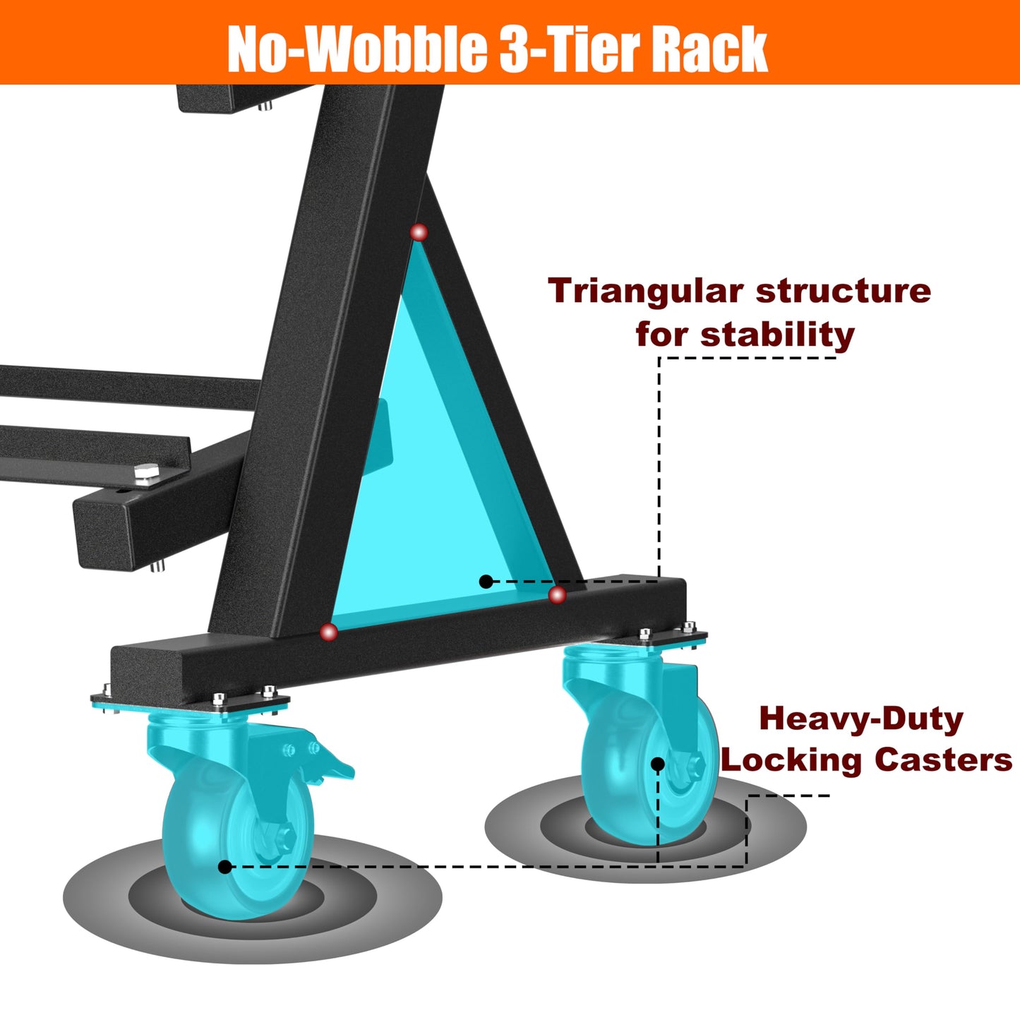 CHICAURA 3 Tier Dumbbell Rack with Lockable Wheels, 1200LBS Rolling Weight Rack for Home Gym, Heavy Duty Adjustable Dumbbell Holder for Kettlebell & Free Weights Storage Organizer