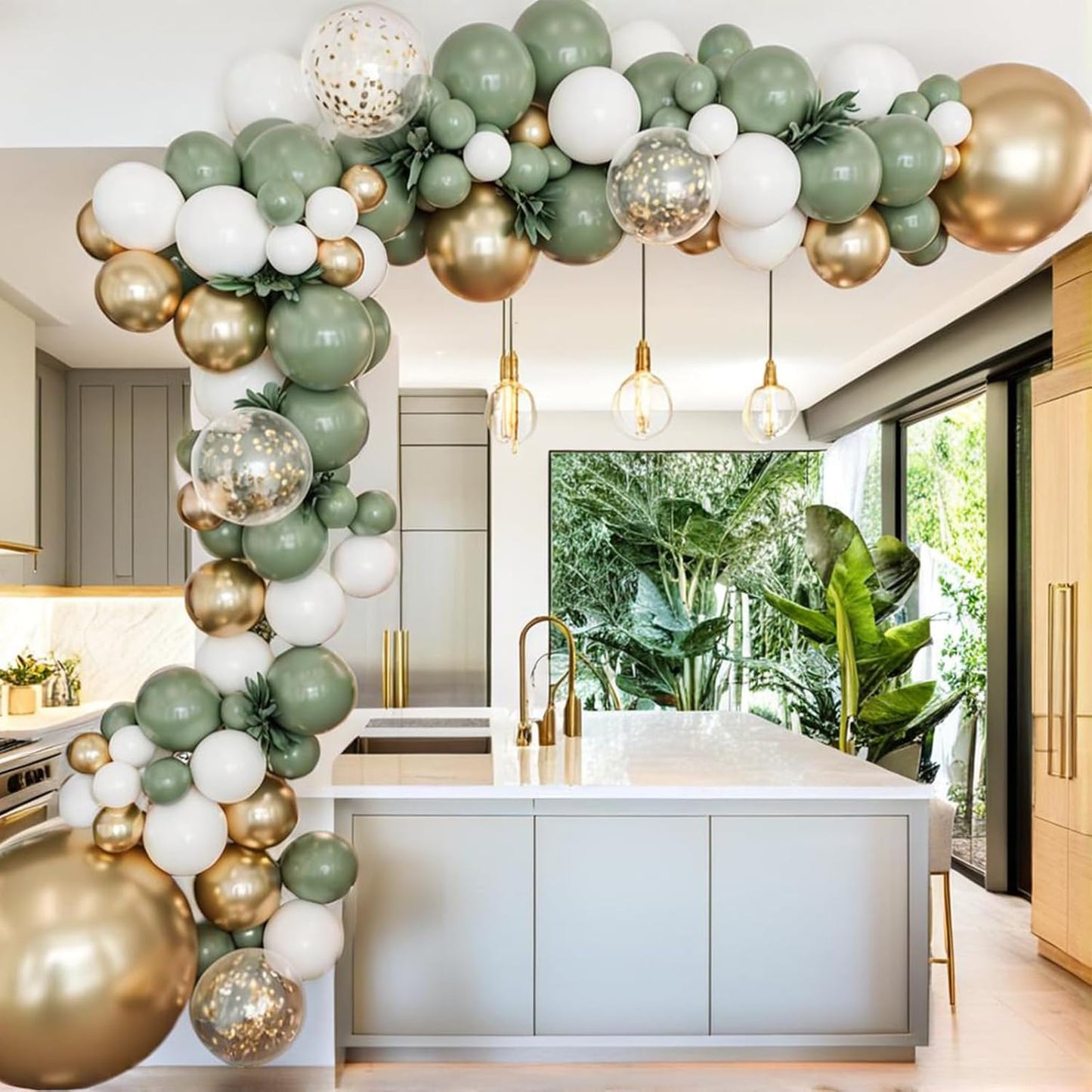 PartyWoo Sage Green Balloon Arch Kit - 152pcs Boho Balloons in Olive, Dusty Green, White & Gold for Baby Showers, Graduations & Birthdays