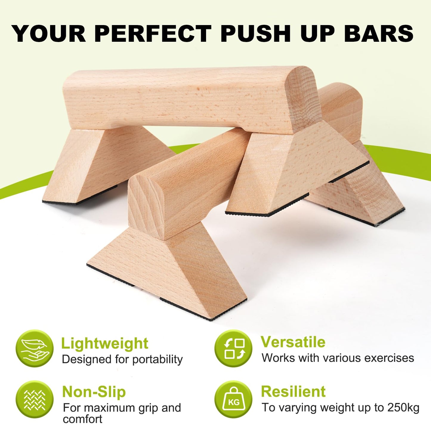 Push Up Bar, Wooden Push Up Handles for Home Strength Training, 2 PCS Wood Push Up Bars for Floor Non-Slip Base Exercise Indoor Outdoor Workout Equipment