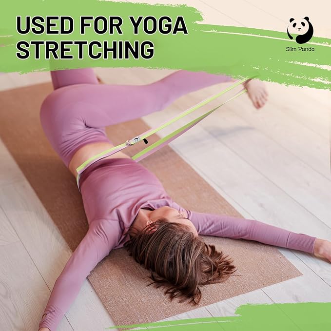 Slim Panda Yoga Strap for Stretching,Cotton Yoga Strap with Adjustable D-Ring Buckle,Non-Elastic Yoga Belt for Pilates,Gym Workouts,Physical Therapy,Improve Flexibility