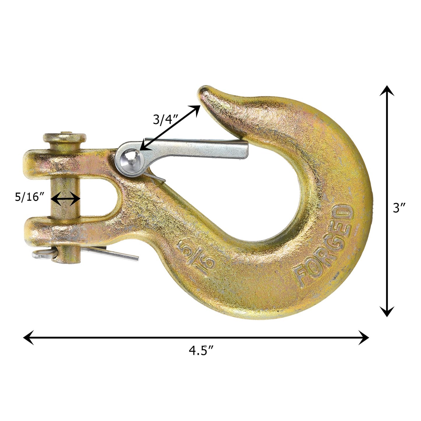 Lawei 6 Pack 5/16 Inch Clevis Slip Hook with Latch, Forged G70 Steel Clevis Safety Hooks, Heavy Duty Chain Grab Hooks for Truck Trailer Winch Transport Tow Chain Hook, 3/4 in Opening,14000 Lb Capacity