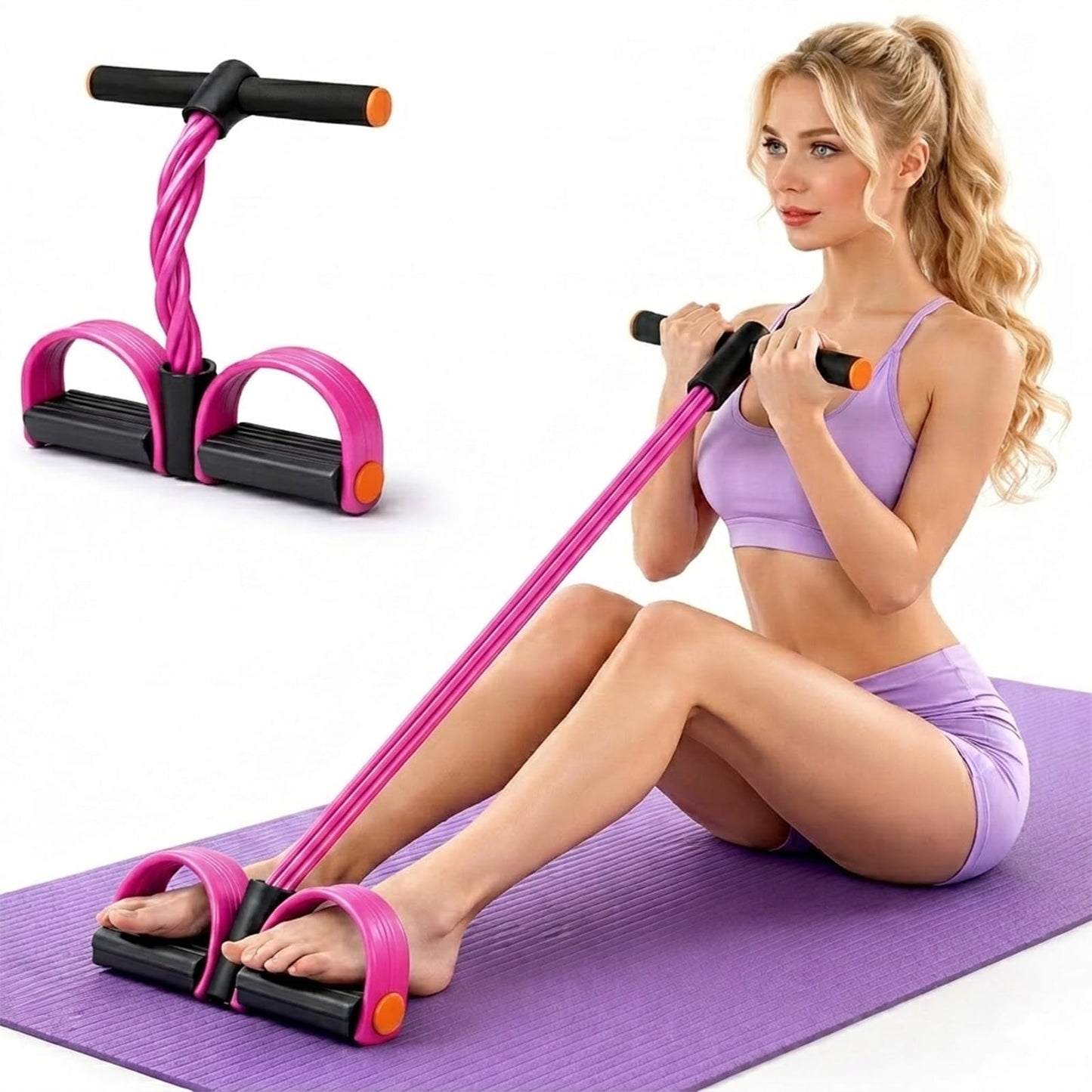 JQTEOYW Pedal Resistance Band with Handle, Pedal Puller Resistance Band, Upgraded 6-Tube Natural Latex Exercise Bands for Full Body Workout, Tummy, Waist, Arm, Leg Slimming, Pilates Exercise