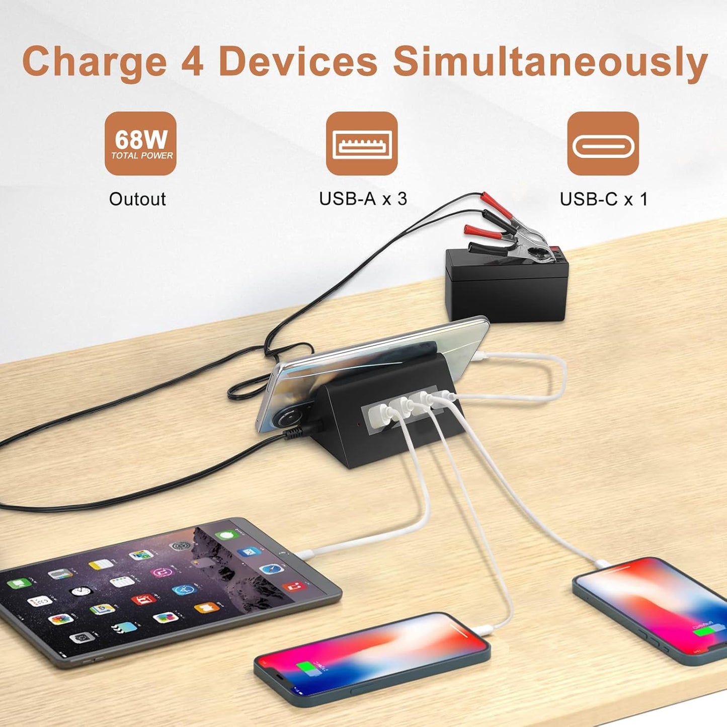YIPIN HEXHA 12V 24V 5V 68W 12v DC to USB Step Down Converter to USB Multi Port Power Adapter Charger for iPhone Android