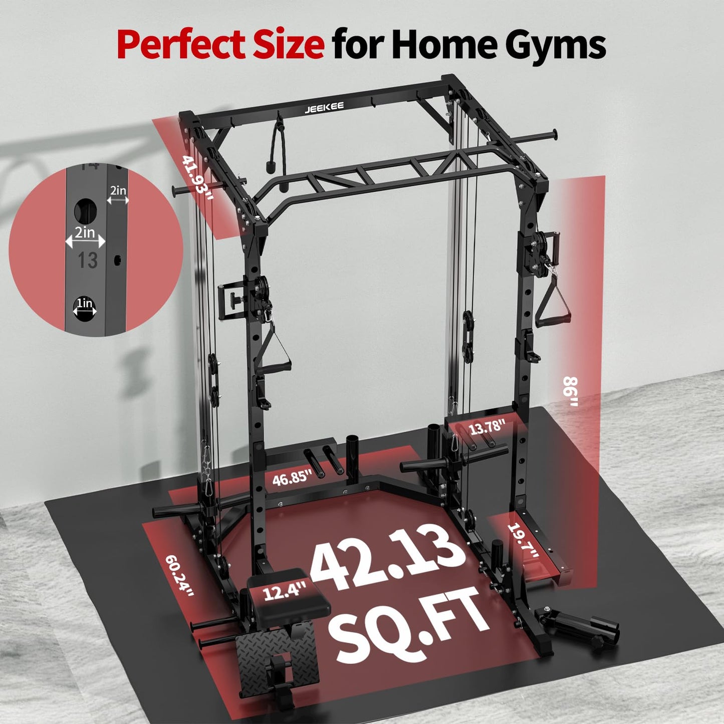 JEEKEE Power Cage with Cable Crossover System, 2000LB Multi-Function Power Rack with Independent Dual Pulleys, LAT Pulldown Seat Cushion, 20+ Attachments Squat Rack for Home Gym Workout,Black