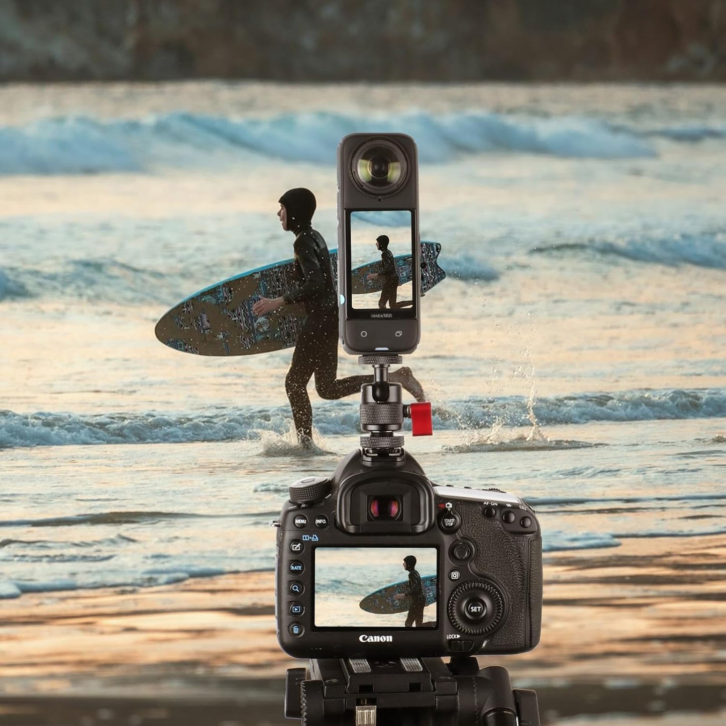 1/4-20 360 Insta360 X4/X3/X2/X/RS/R/GoPro/Sony/DSLR HSU Cold Shoe Mount Adapter, Aluminum Screw Hole Rotation Camera