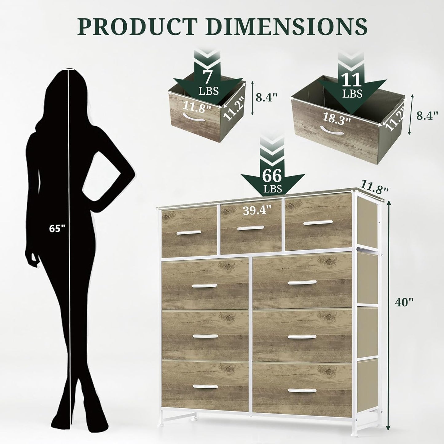 Skiennix 9-Drawer Dresser - Anti-Tip Tall Storage Organizer with Wooden Top & Metal Frame | Greige Oak