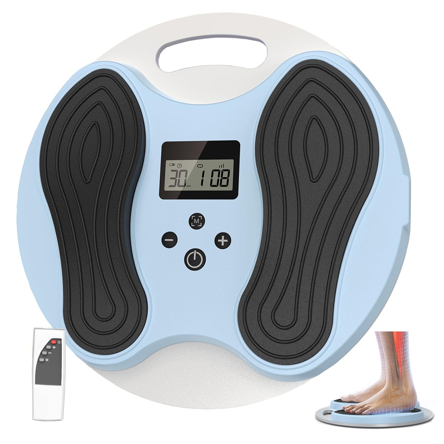 EULEYAW EMS & TENS Foot Massager for Neuropathy, NMES Foot Stimulator with 10 Modes 20 Levels, LCD Display, Timer, Remote Control, Muscle Stimulator with 4 Gel Pads for Foot Leg Pain Relief
