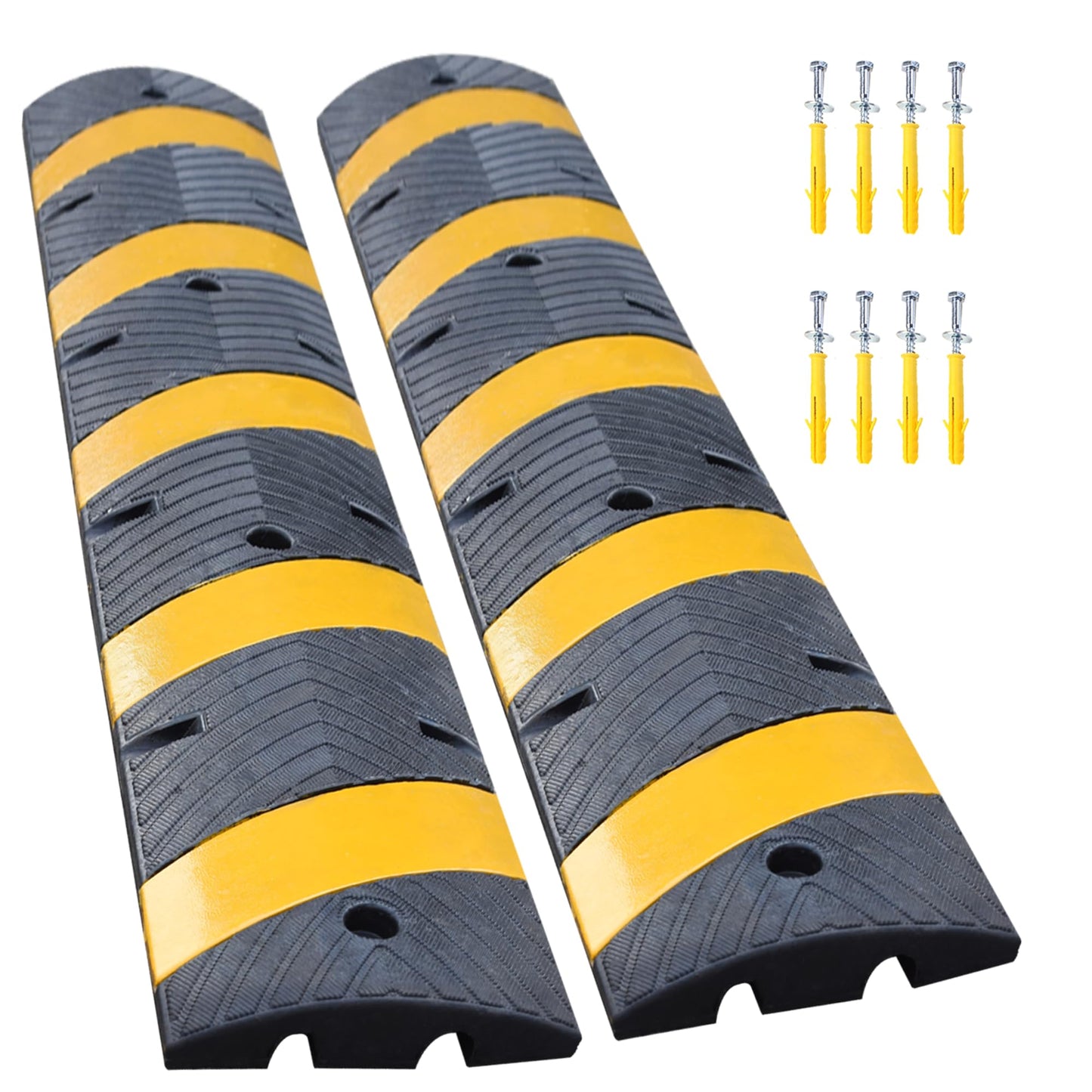 Orangestar 2-Pack 6Ft Rubber Speed Bump, 2 Channel Heavy Duty Speed Hump Cable Protector Ramp w/8 Bolts for Asphalt Concrete Driveway Gravel 72x11.8x1.8 inch(L x W x H)