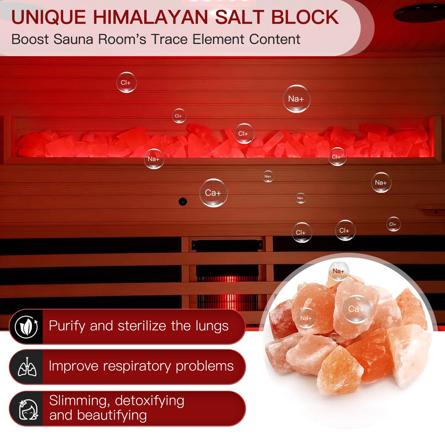 SWHSE 3-4 Person Infrared Sauna, Home Sauna with Himalayan Salt Panel & 10 Minutes Warm-up System, Indoor Sauna Spa Room with Canadian Hemlock&Panoramic Tempered Glass,220V