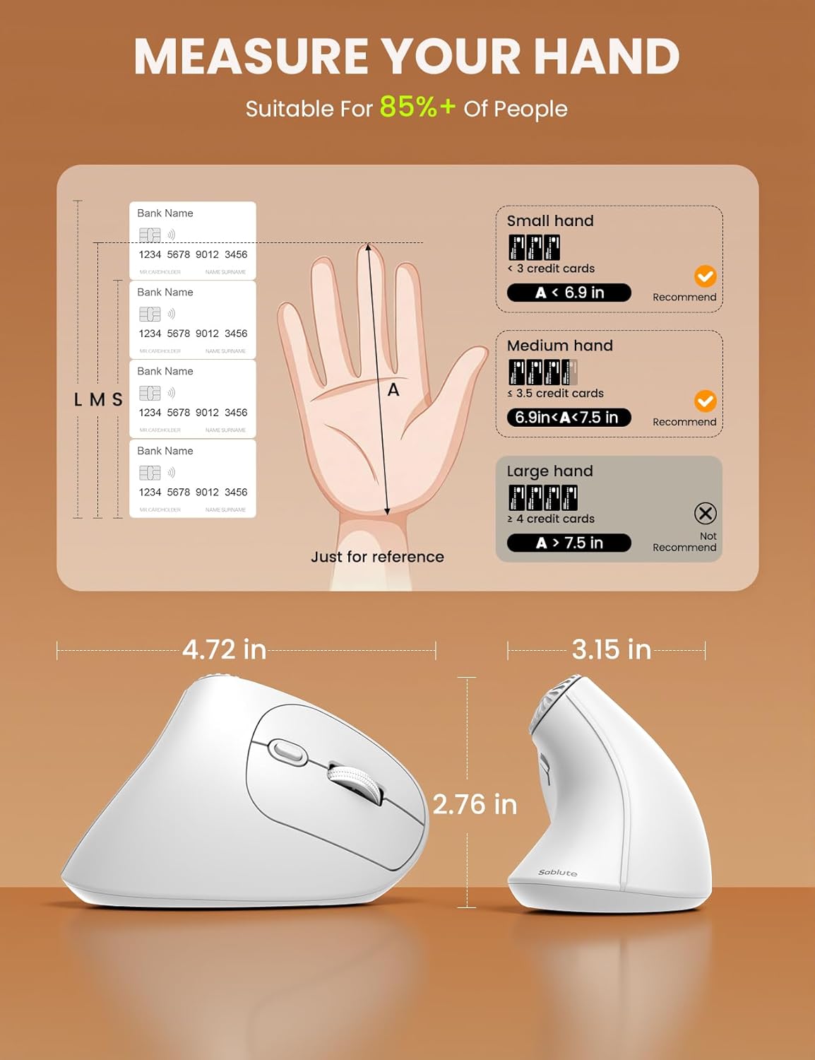 SABLUTE MAM51 3-in-1 4000 8 2.4Ghz/Bluetooth Ergonomic Mouse Wireless with Quick-Switch Scroll Wheel, Vertical Mouse