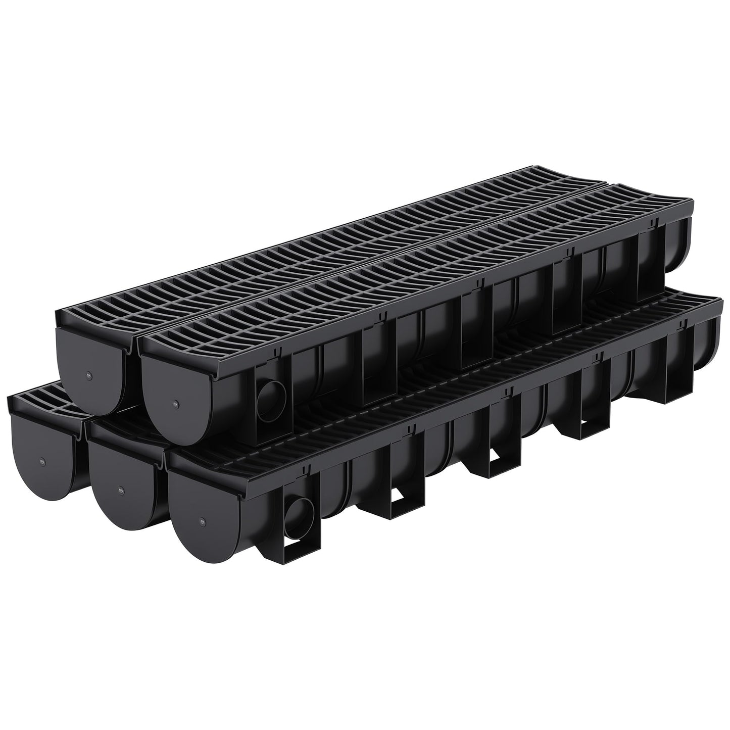 GarveeTech 5-Pack 39.4" l Channel Drain System with Plastic Grate, Heavy-Duty HDPE Trench Drain for Driveway, Landscape, Patio, Pool, Yard & Roof Runoff | 5.9" w x 5.1" h | Weather-Resistant