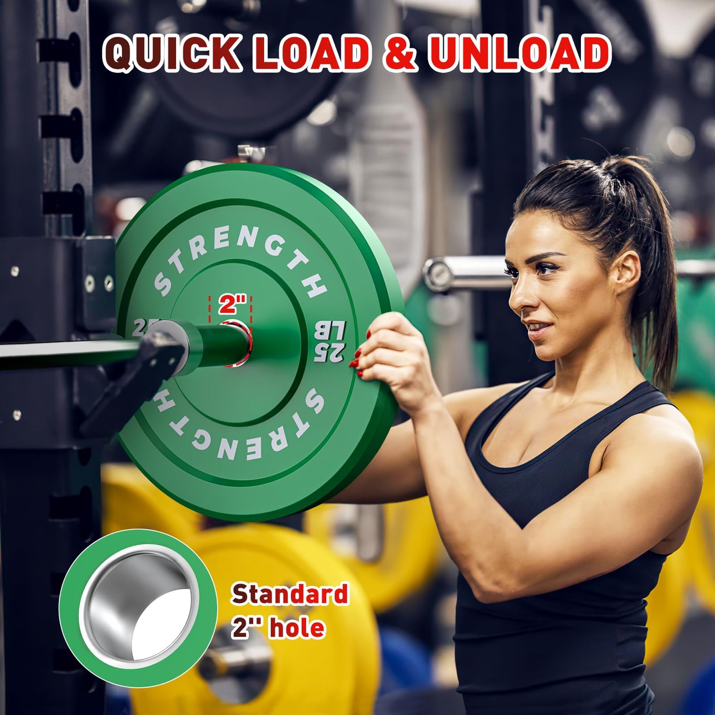 Rendpas Premium Color-Coded Rubber Bumper Plates Set - 2 Inch Noise Reducing Olympic Weight Plates for Cross Training (260LB)