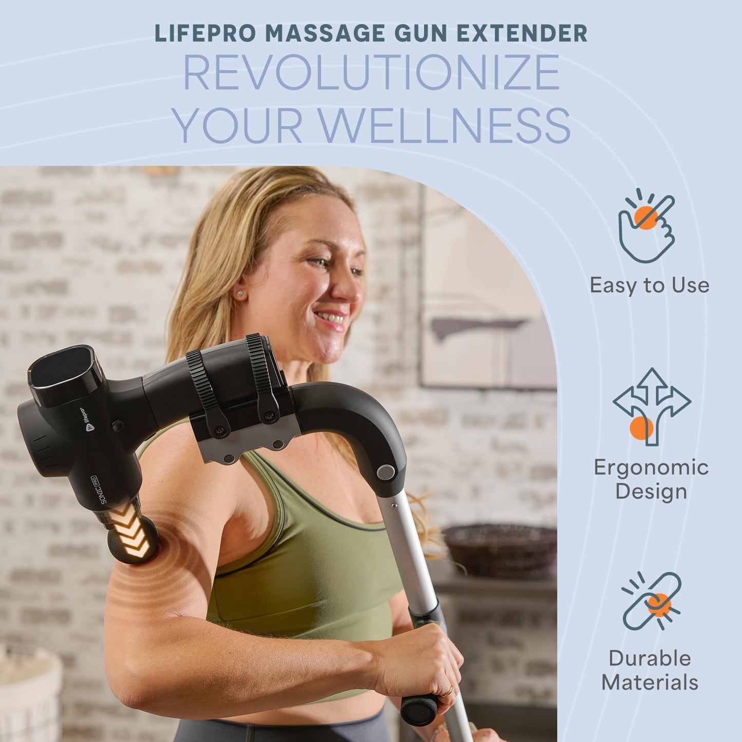 LifePro Massage Gun Holder for Back – Ergonomic Massage Gun Extension Handle – Compatible with All Major Brands - Portable, Lightweight, Targets Hard-to-Reach Areas