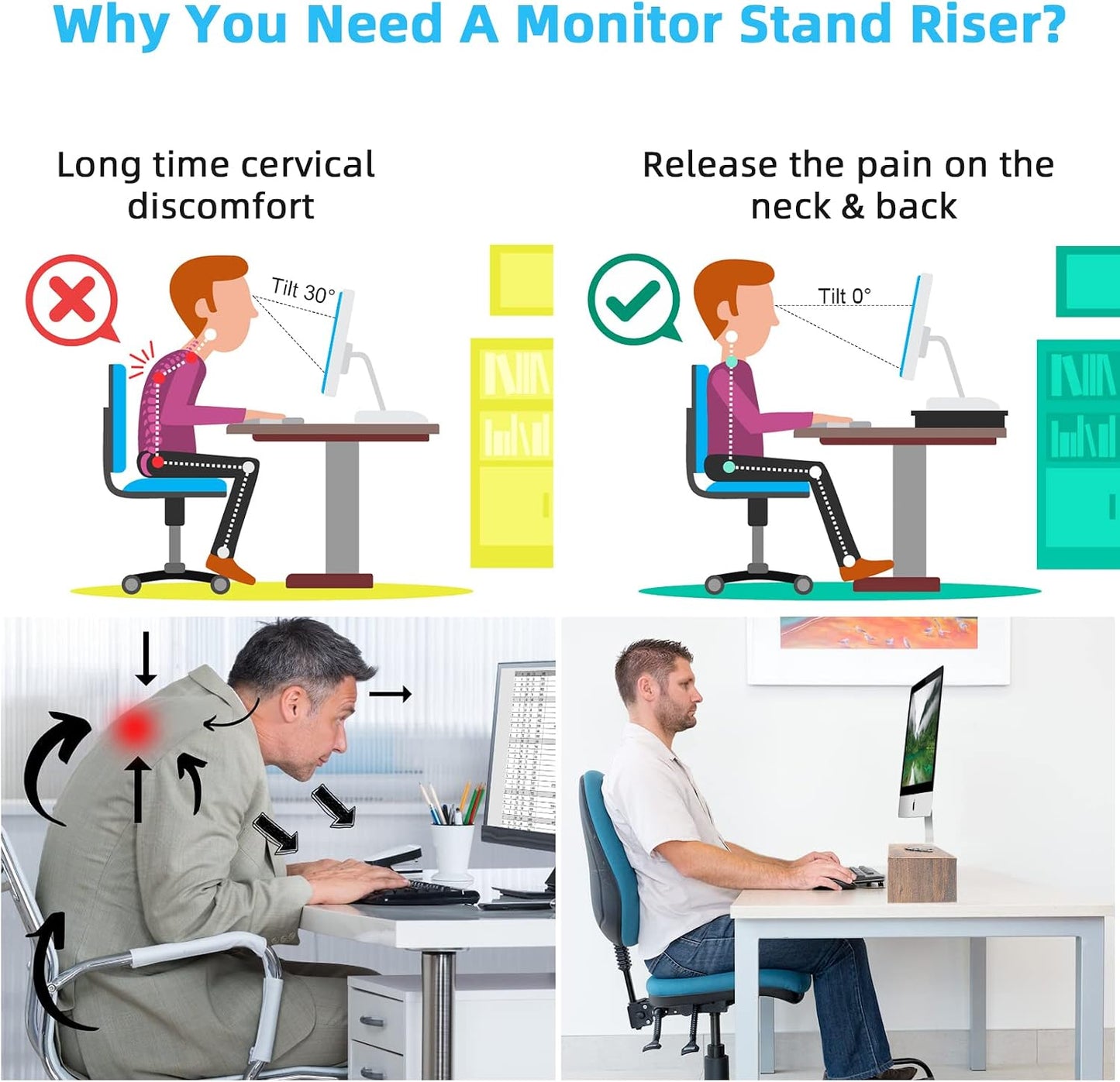 16.5 Inch 2 Marbrasse Monitor Stand, Tier Computer Monitor Riser with Printer Shelf, Laptop Computer Screen Storage