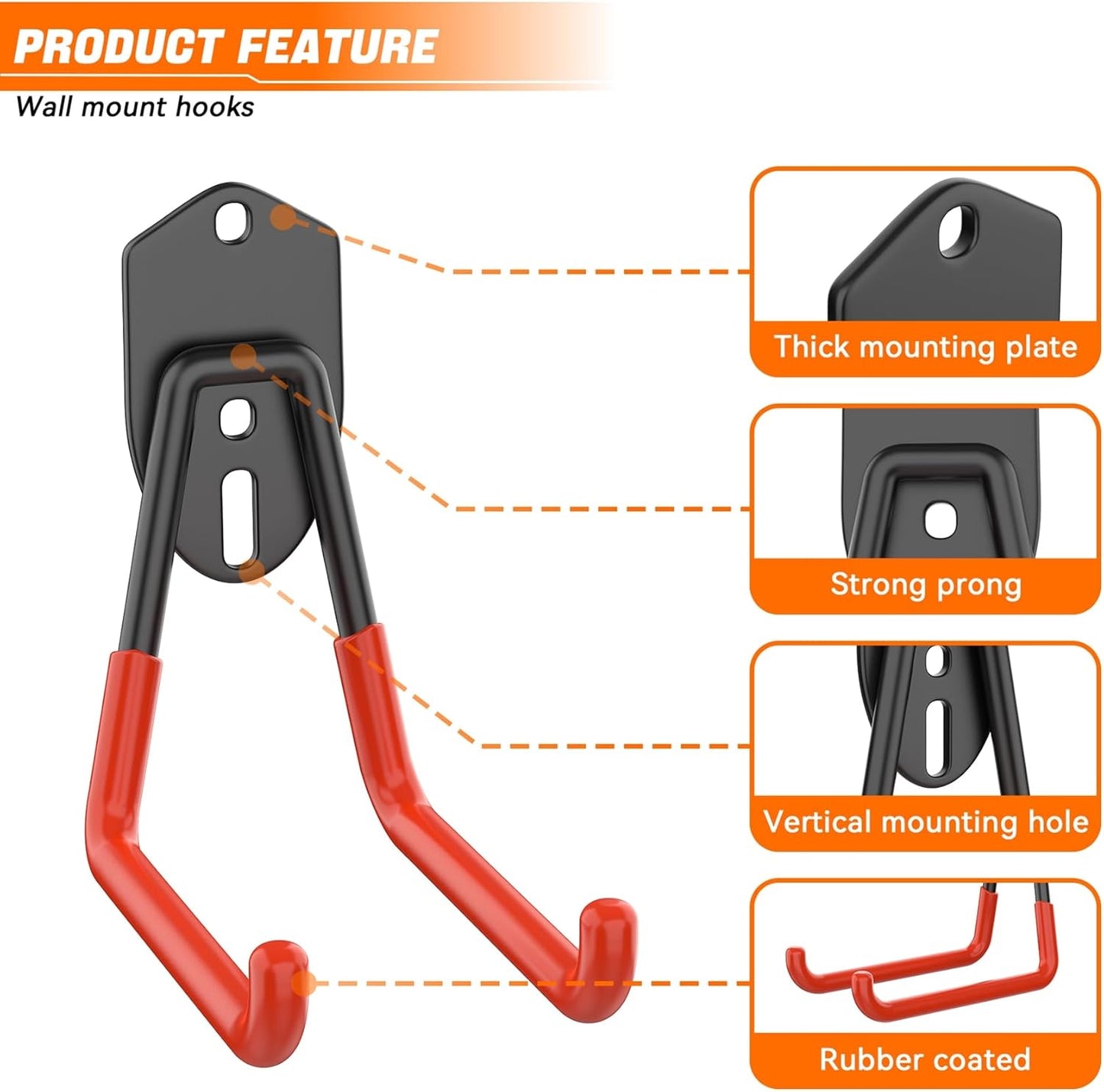 TORACK 24 PCS Garage Storage Hooks - Wall Mount Tool Organizer for Garden Tools, Ladders & More
