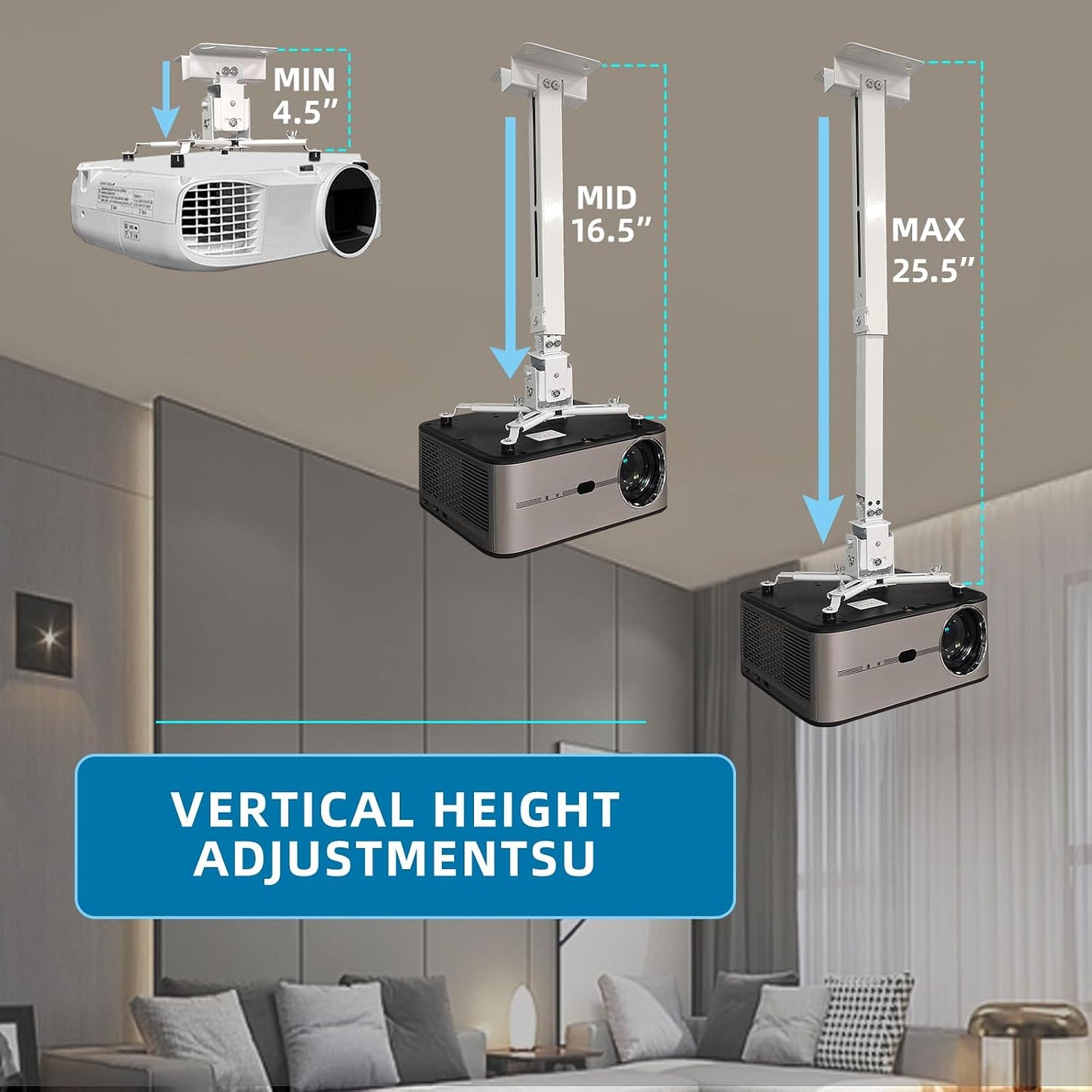 Solarsea 25.5-inch Ceiling Projector Mount, Universal Height Adjustable with Expansion Arm, Suitable for Home
