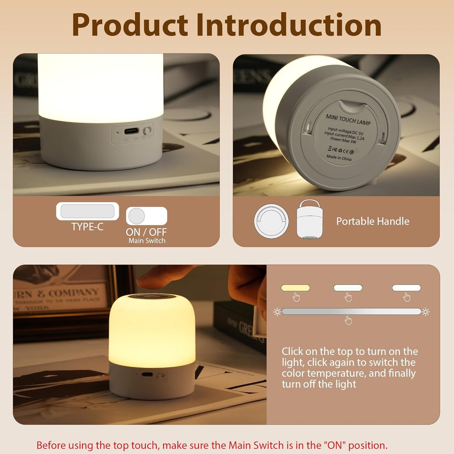Skiennix Portable Baby Night Light - Rechargeable LED Egg Lamp with 3 Colors for Nursery | Dimmable Touch Control