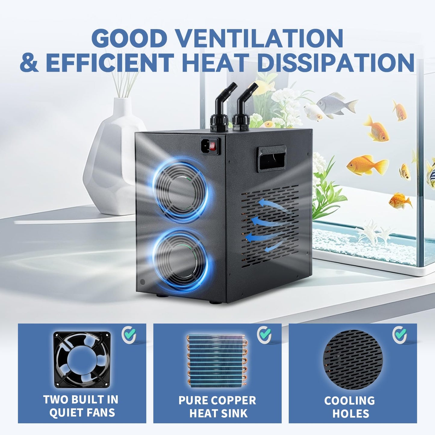 Poafamx 42gal Aquarium Chiller, 1/10 HP Water Chiller with Quiet Compressor for Hydroponics System, Coral Reef Tank, Axolotl & Jellyfish, 160L Freshwater Saltwater Cooling System