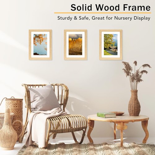 JCJMY 5x7 Solid Wood Picture Frame Set of 2 - Display 4x6 with Mat or 5x7 Without Mat | Natural Finish