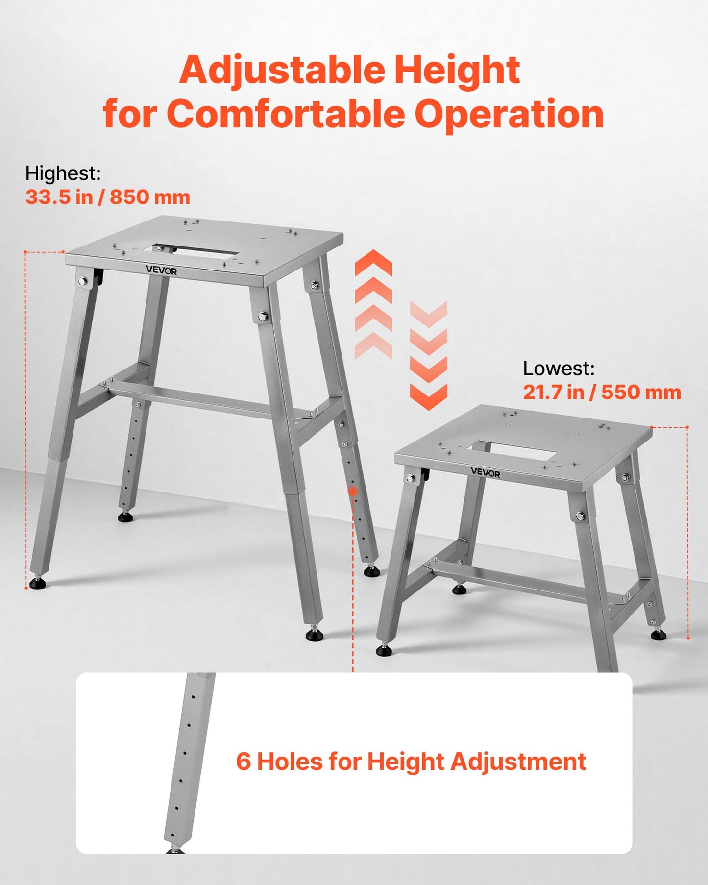 VEVOR Electric Meat Bandsaw Stand, Floor Stand with Adjustable Height, Stable H-Shaped Frame, Anti-Slip Foot Pads, for Our Bone Saw Machine, Compatible with Models BS-130/HC-130&BS-250/HC-250