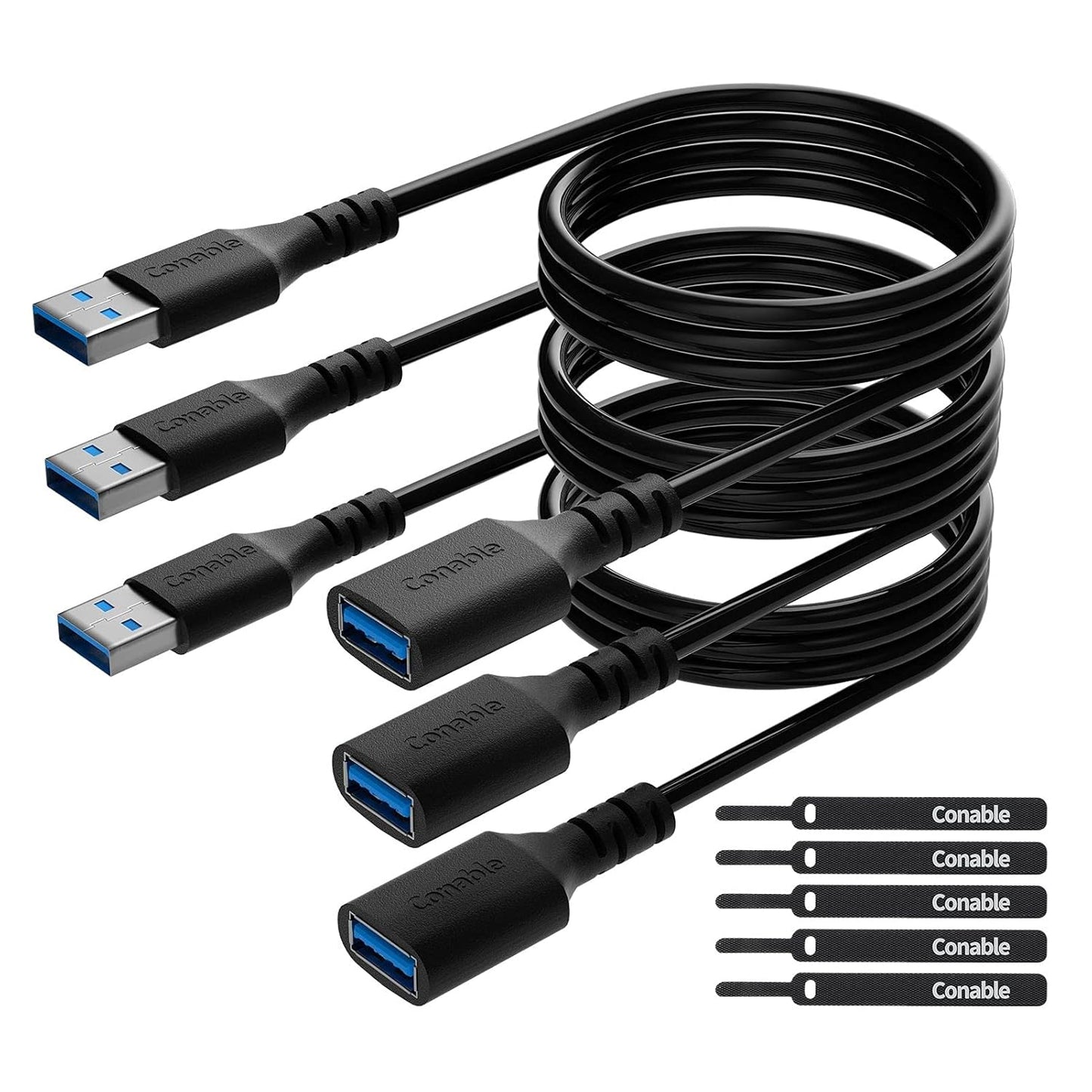 3 Pack 3.0 4 5Gbps 5 USB Extension Cable Feet, USB A Male to Female Extender Cord, Data Transfer for Webcam, Printer