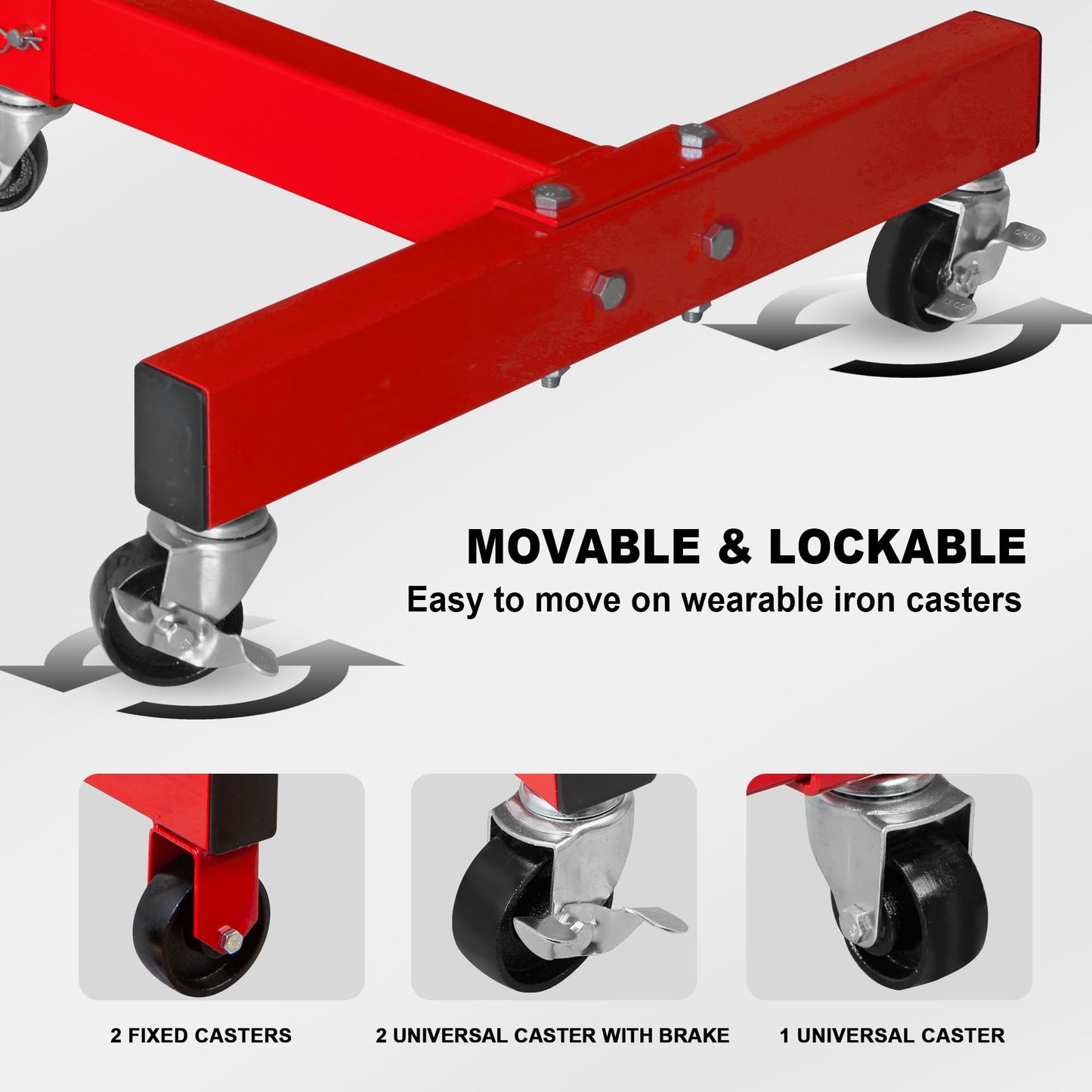 BIG RED Steel Rotating Engine Motor Stand,3/4 Ton (1,500 lbs) Capacity with Foldable Frame,5 Casters, 4 Adjustable Arms,360 Degree Rotating Head,for Vehicle Maintenance, Auto Repair,Red,AT37912-1
